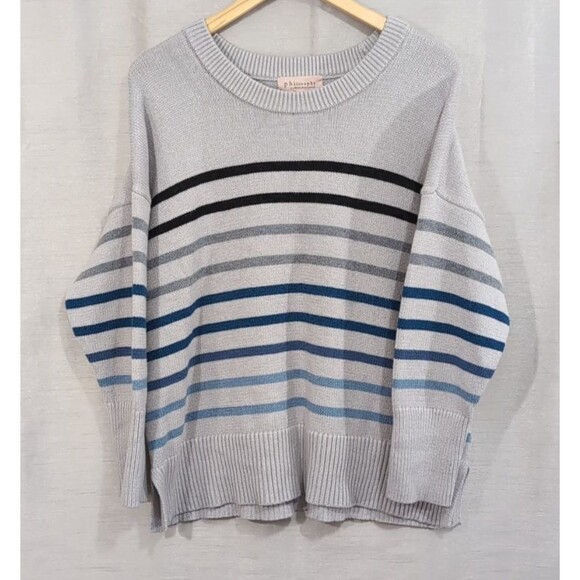 Philosophy Sweaters - Philosophy Womens 1X Sweater Gray/Blue Striped Crewneck Pullover Nautical Casual